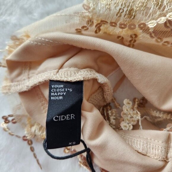 NWT Cider Sequin Tassel Crop Cami Top Size XS Gold Embellished Festival Concert - Picture 12 of 15